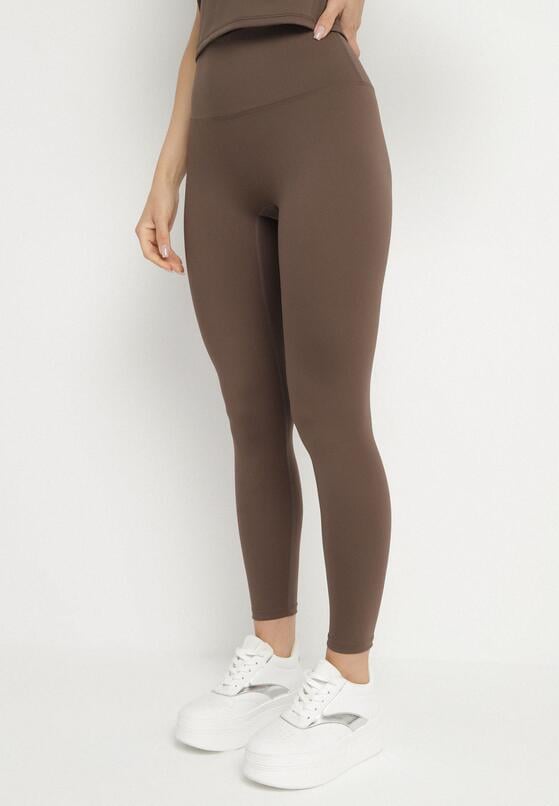 Brązowy Komplet Sportowy Legginsy i Dopasowany T-shirt Silendria 4