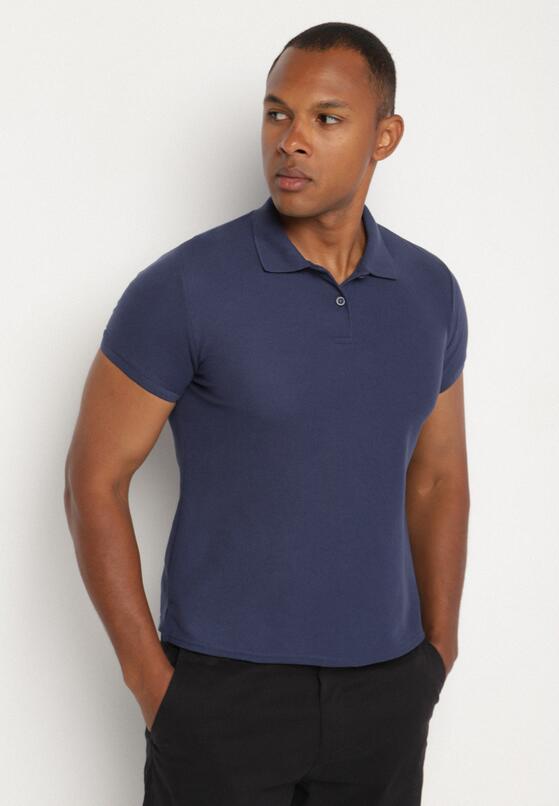 Granatowy T-shirt Polo z Bawełną Fodelira 2