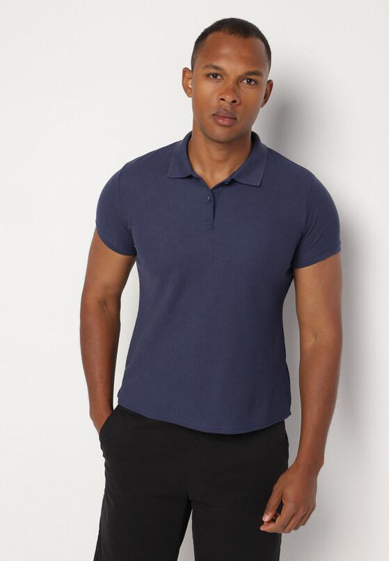 Granatowy T-shirt Polo z Bawełną Fodelira 4
