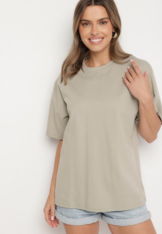 Ciemnobeżowy Bawełniany Klasyczny T-shirt Merovira 2