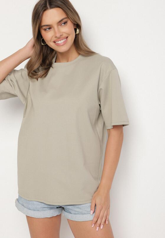Ciemnobeżowy Bawełniany Klasyczny T-shirt Merovira 4