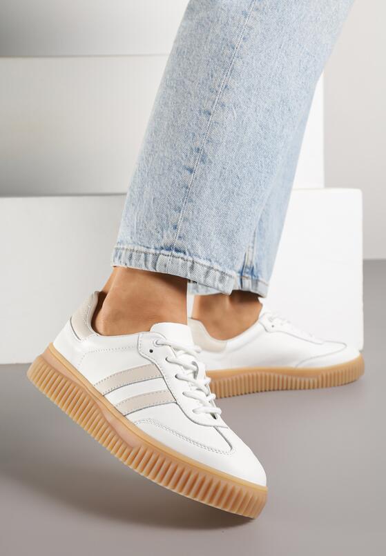Białe Skórzane Sneakersy Klasyczne Tenisówki z Zamszu Naturalnego ze Wzorem w Panterkę Teniresela 2