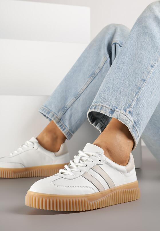 Białe Skórzane Sneakersy Klasyczne Tenisówki z Zamszu Naturalnego ze Wzorem w Panterkę Teniresela 1
