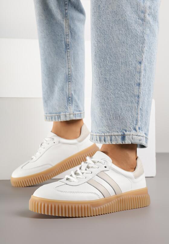 Białe Skórzane Sneakersy Klasyczne Tenisówki z Zamszu Naturalnego ze Wzorem w Panterkę Teniresela 3