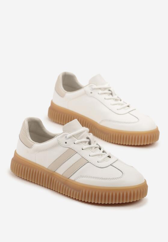 Białe Skórzane Sneakersy Klasyczne Tenisówki z Zamszu Naturalnego ze Wzorem w Panterkę Teniresela 5