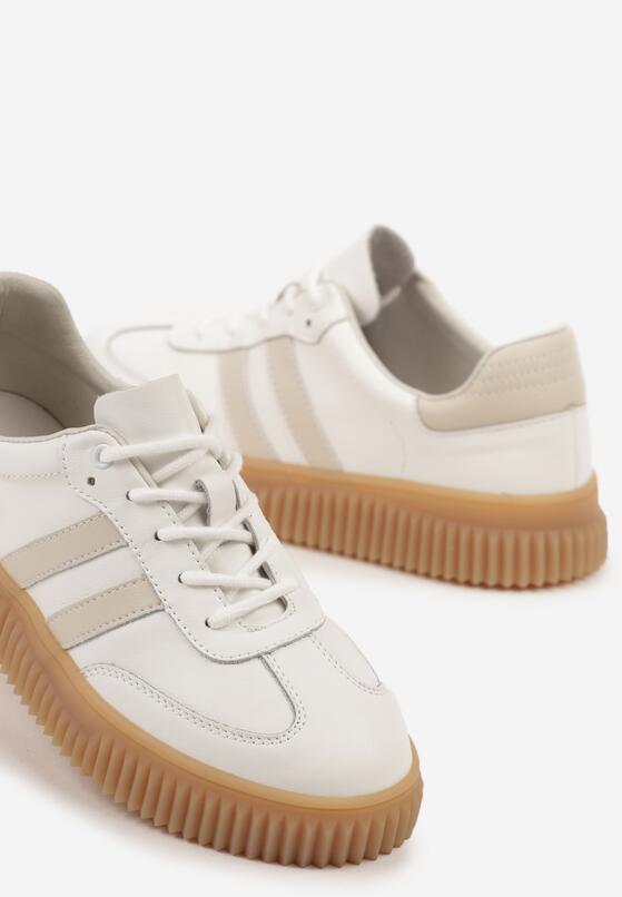 Białe Skórzane Sneakersy Klasyczne Tenisówki z Zamszu Naturalnego ze Wzorem w Panterkę Teniresela 6