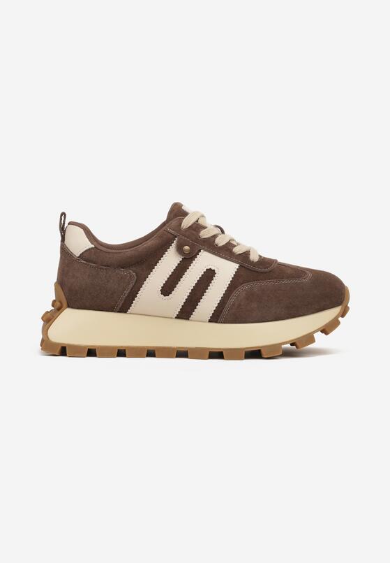 Brązowe Skórzane Sneakersy z Geometrycznym Motywem Melussea 4