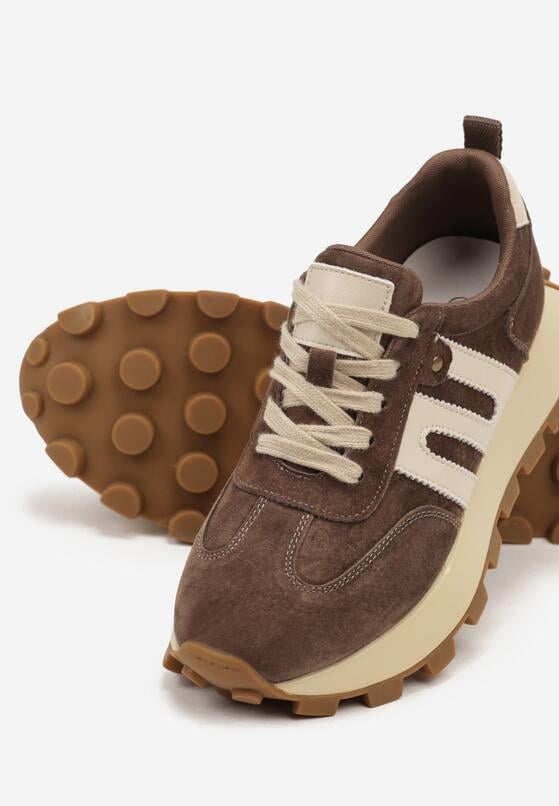 Brązowe Skórzane Sneakersy z Geometrycznym Motywem Melussea 6