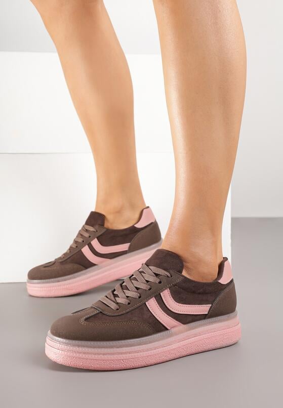 Brązowe Sneakersy w Stylu Klasycznych Tenisówek na Grubej Podeszwie Grelritia 1