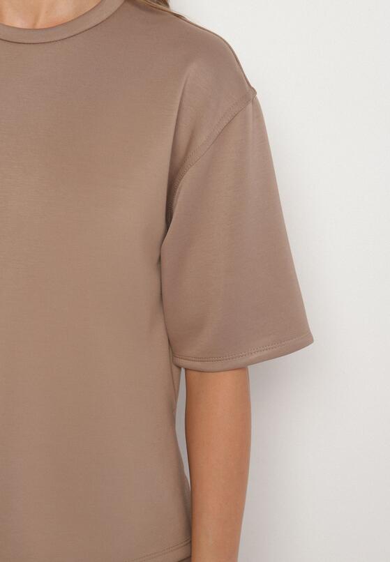 Beżowy Komplet z Wiskozą T-shirt i Szerokie Spodnie Naliassa 5