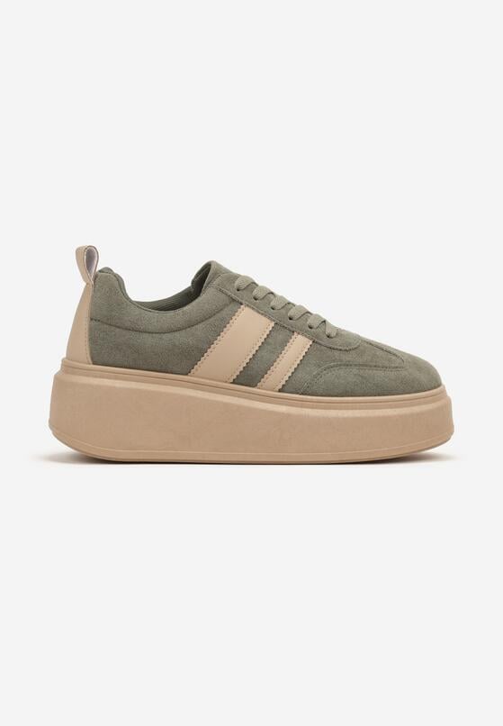 Zielone Sneakersy Kultowe Tenisówki na Platformie z Koturnem Elisara 4