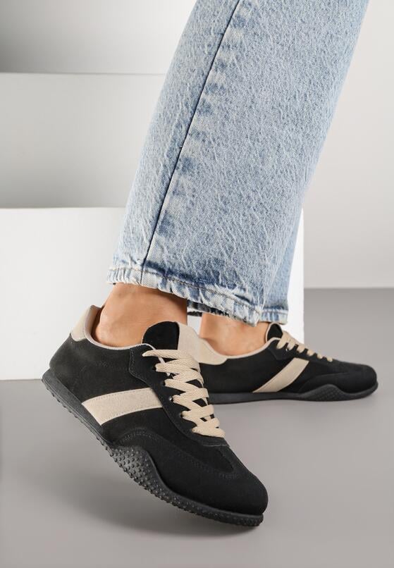 Czarno-Beżowe Sneakersy z Ozdobnym Paskiem Naliovela 2