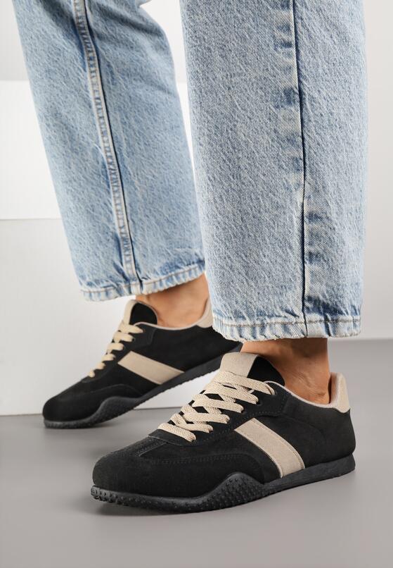 Czarno-Beżowe Sneakersy z Ozdobnym Paskiem Naliovela 1
