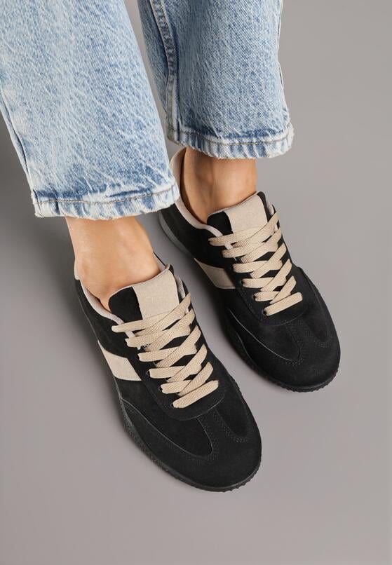 Czarno-Beżowe Sneakersy z Ozdobnym Paskiem Naliovela 3