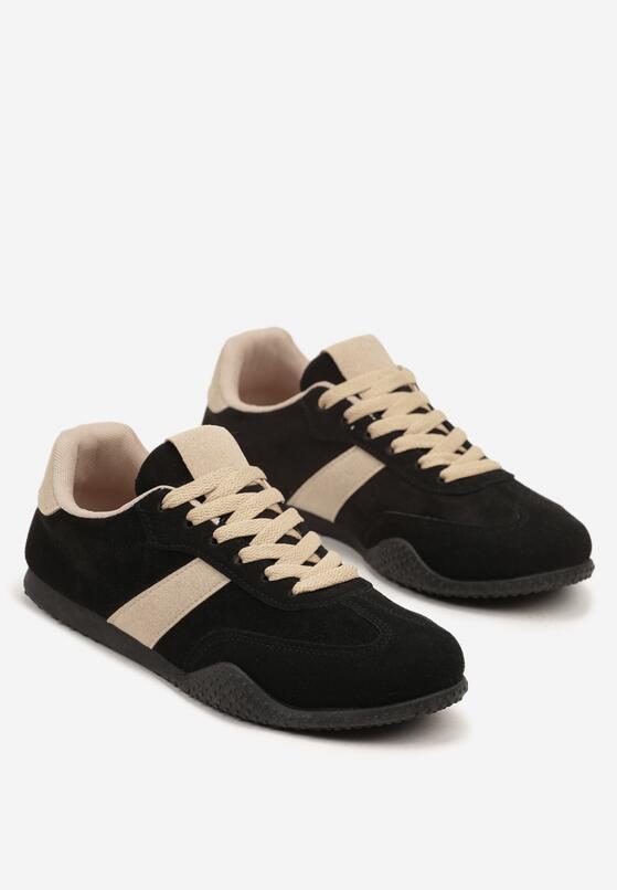 Czarno-Beżowe Sneakersy z Ozdobnym Paskiem Naliovela 5