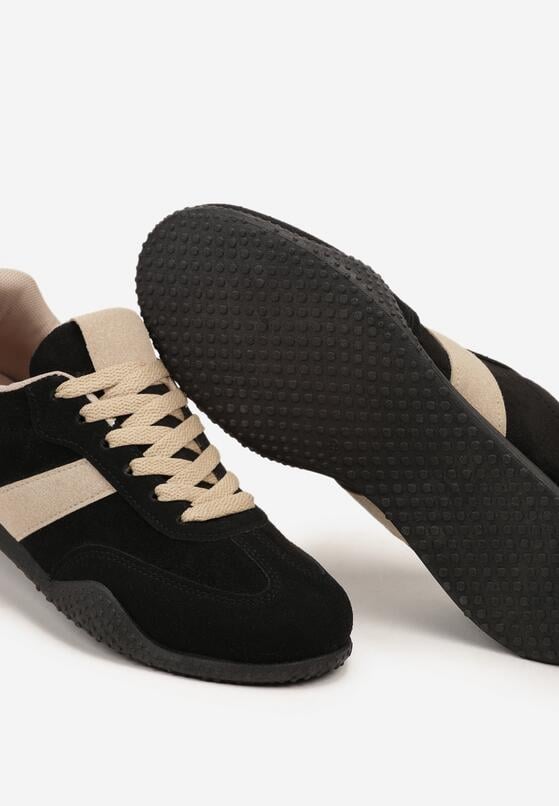 Czarno-Beżowe Sneakersy z Ozdobnym Paskiem Naliovela 6