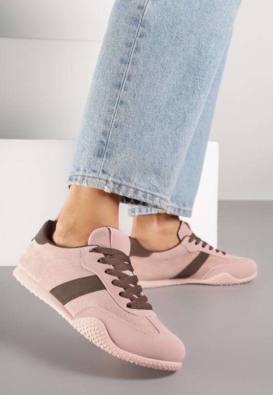 Różowo-Brązowe Sneakersy z Ozdobnym Paskiem Naliovela 2