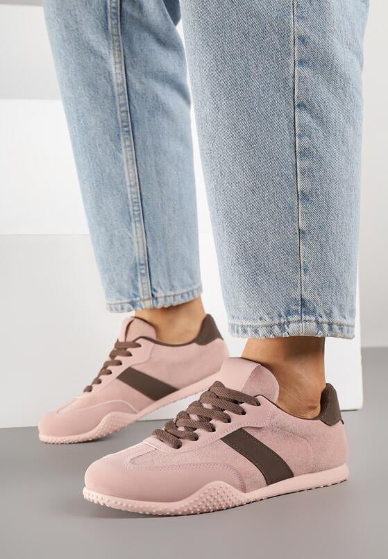 Różowo-Brązowe Sneakersy z Ozdobnym Paskiem Naliovela 1