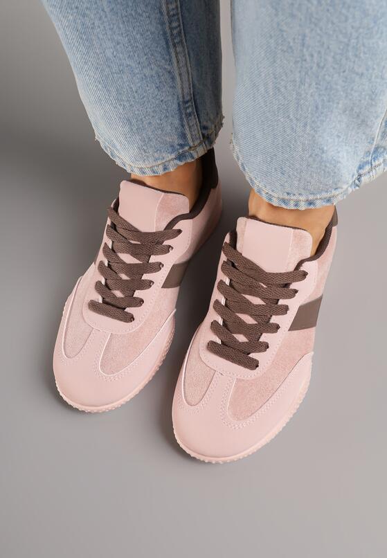 Różowo-Brązowe Sneakersy z Ozdobnym Paskiem Naliovela 3