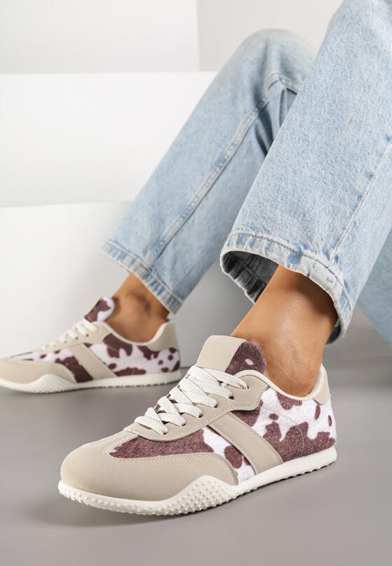 Brązowo-Białe Sneakersy z Ozdobnym Paskiem Naliovela 2