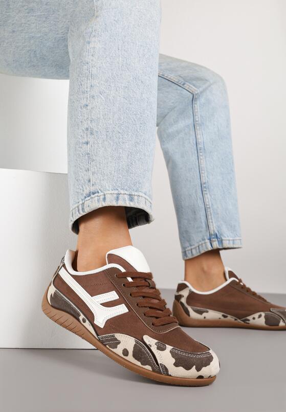 Brązowe Sneakersy w Łaty Ozdobione Geometrycznym Wzorem Arulia 2