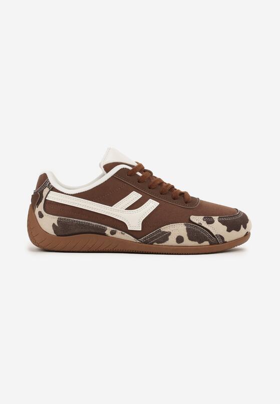 Brązowe Sneakersy w Łaty Ozdobione Geometrycznym Wzorem Arulia 4