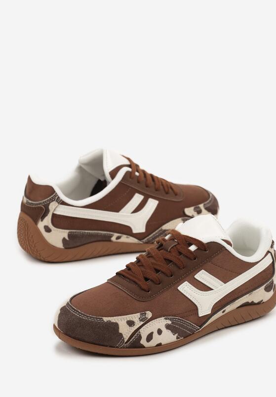 Brązowe Sneakersy w Łaty Ozdobione Geometrycznym Wzorem Arulia 6