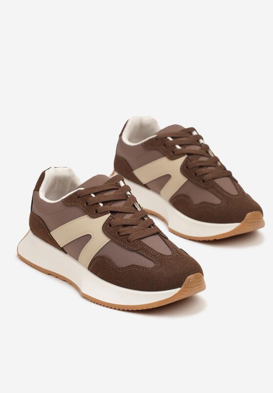Brązowe Płaskie Sneakersy z Geometrycznym Wzorem Nawla 5