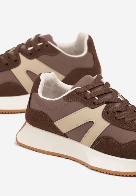 Brązowe Płaskie Sneakersy z Geometrycznym Wzorem Nawla 6
