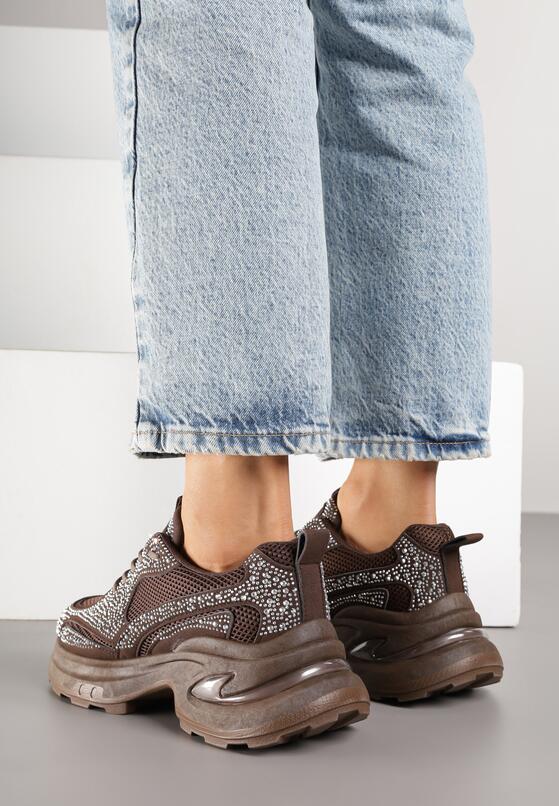 Brązowe Sneakersy na Grubej Podeszwie z Cyrkoniami Lenisse 3