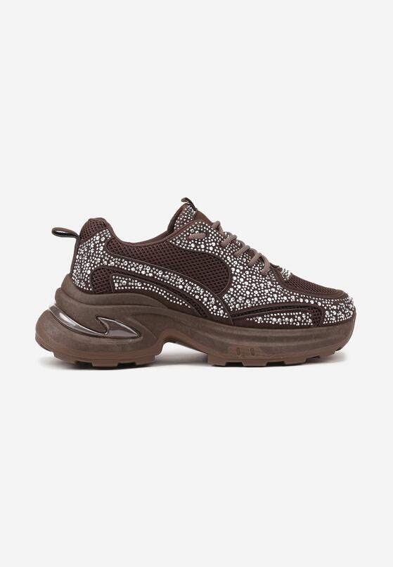 Brązowe Sneakersy na Grubej Podeszwie z Cyrkoniami Lenisse 4
