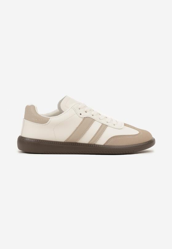 Beżowo-Białe Płaskie Sneakersy Ozdobione Paskami Glaria 4