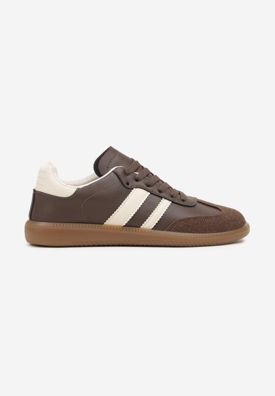 Brązowe Płaskie Sneakersy Ozdobione Paskami Glaria 4