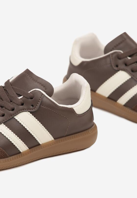 Brązowe Płaskie Sneakersy Ozdobione Paskami Glaria 6