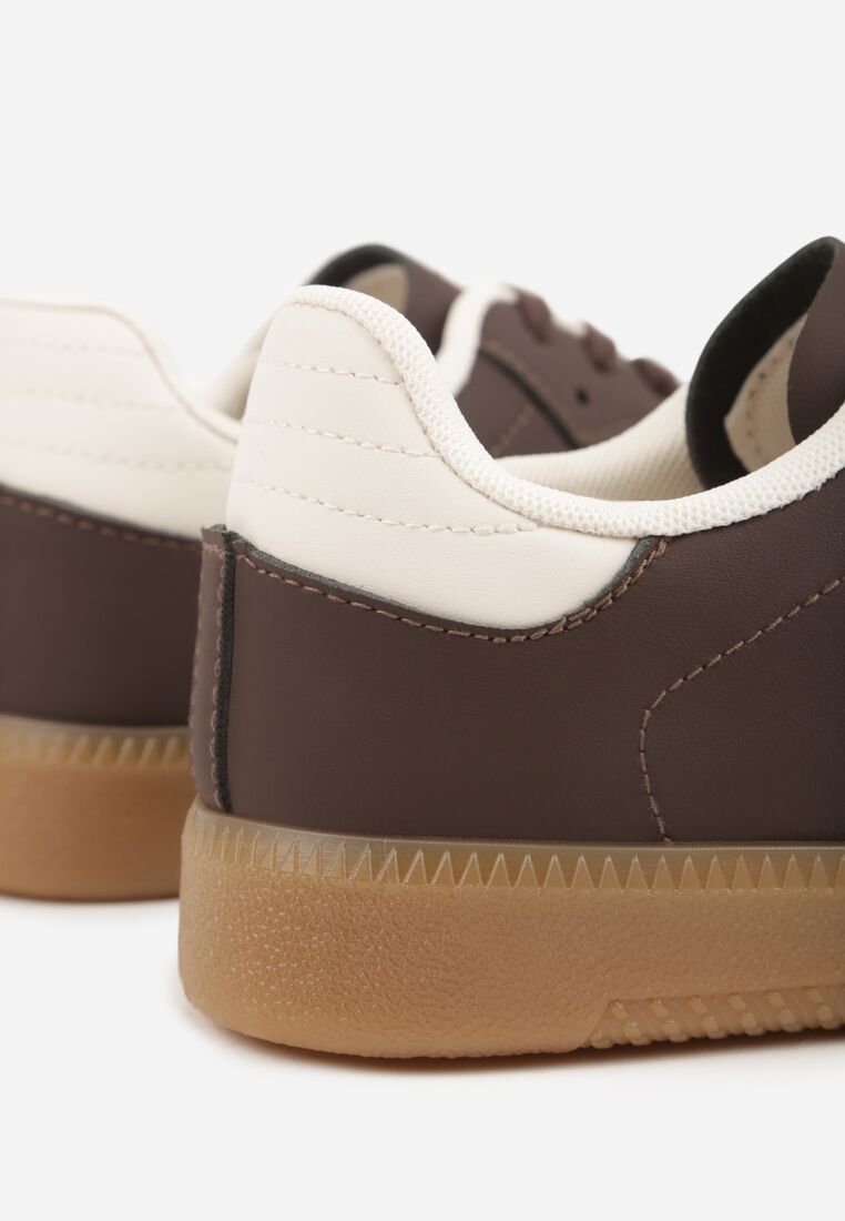 Brązowe Płaskie Sneakersy Ozdobione Paskami Glaria 9