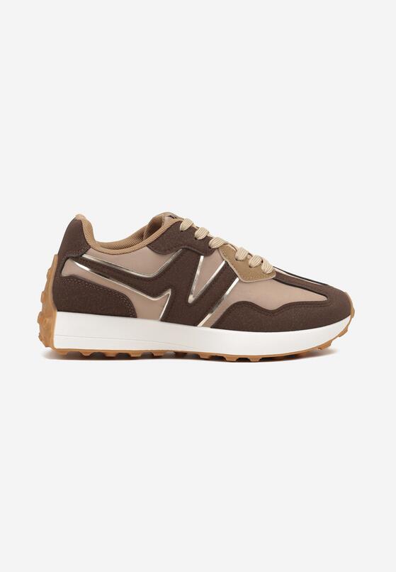 Brązowe Sneakersy na Płaskiej Podeszwie z Geometryczną Wstawką Helidi 4