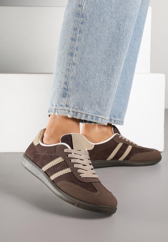 Brązowe Sneakersy z Imitacji Zamszu na Płaskiej Podeszwie Memeriana 1