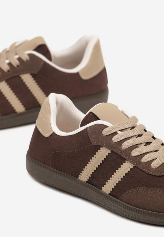 Brązowe Sneakersy z Imitacji Zamszu na Płaskiej Podeszwie Memeriana 6