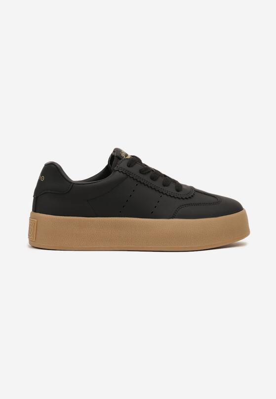 Czarne Sneakersy na Grubej Podeszwie z Perforacją Halirelle 4