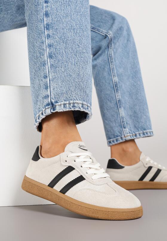 Beżowe Sneakersy w Stylu Tenisówek z Paskami Halunissa 2