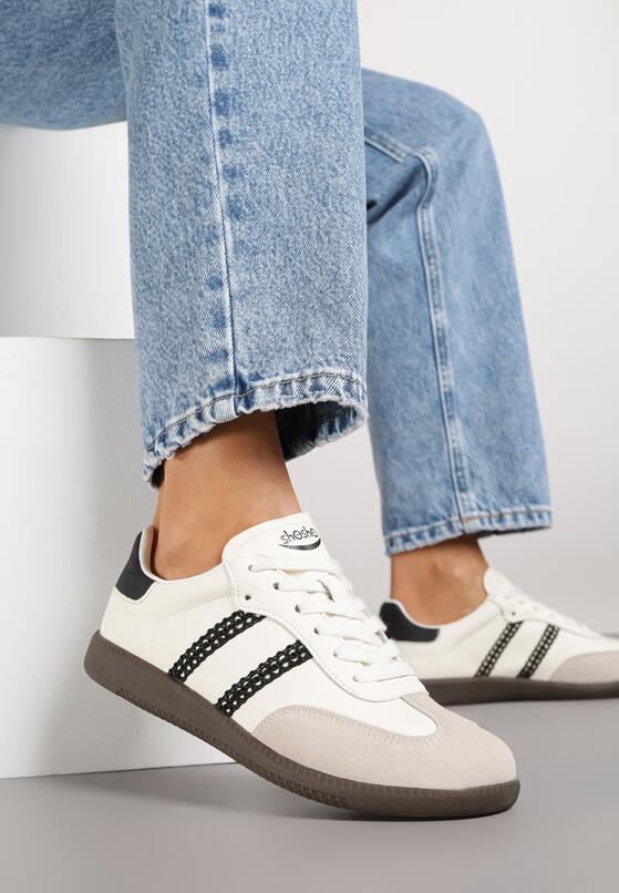 Beżowo-Czarne Sneakersy Tenisówki Ozdobione Ażurowymi Paskami Haluriella 2