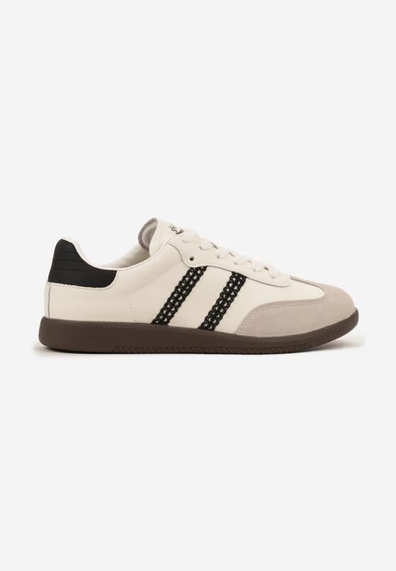 Beżowo-Czarne Sneakersy Tenisówki Ozdobione Ażurowymi Paskami Haluriella 4