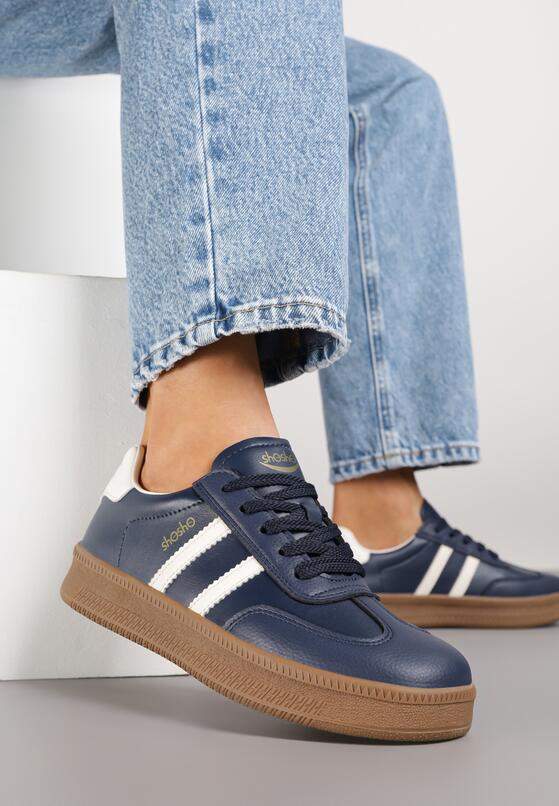 Granatowe Sneakersy w Stylu Tenisówek z Paskami na Boku Saliena 2