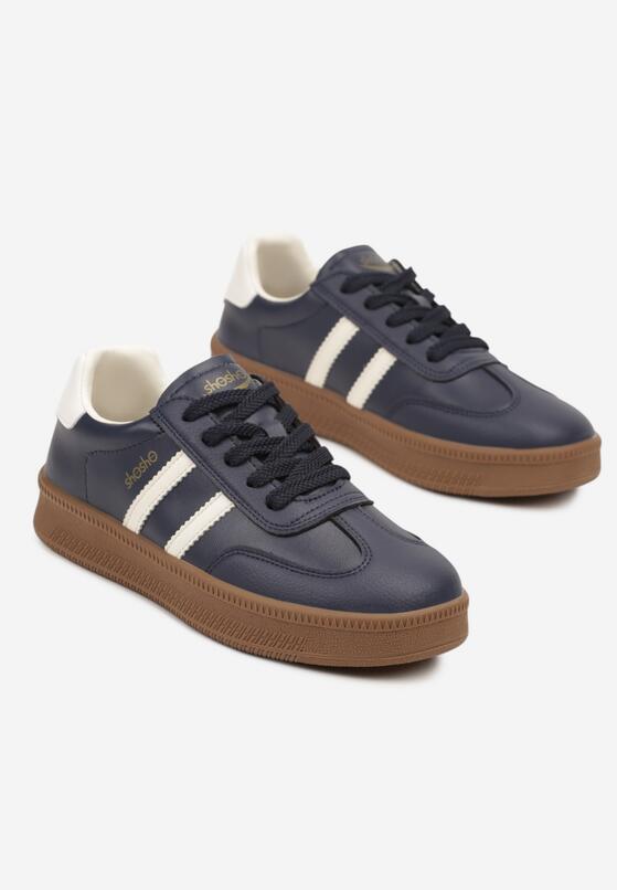 Granatowe Sneakersy w Stylu Tenisówek z Paskami na Boku Saliena 5