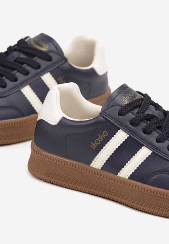 Granatowe Sneakersy w Stylu Tenisówek z Paskami na Boku Saliena 6