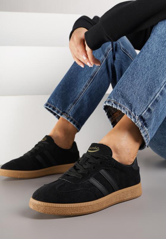 Czarne Sneakersy w Stylu Tenisówek z Paskami Halunissa 2