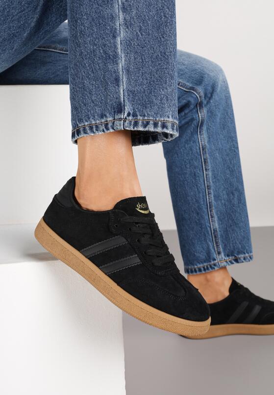 Czarne Sneakersy w Stylu Tenisówek z Paskami Halunissa 1