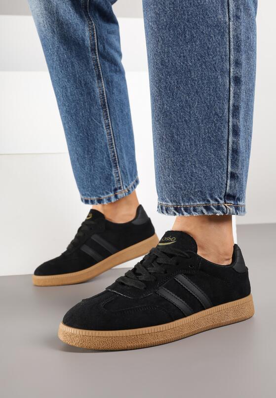 Czarne Sneakersy w Stylu Tenisówek z Paskami Halunissa 3