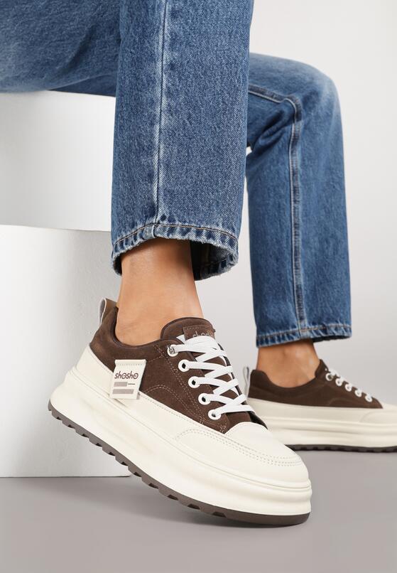 Brązowe Sneakersy na Grubej Podeszwie z Tłoczeniem i Napisami Nalimere 2