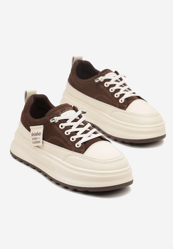 Brązowe Sneakersy na Grubej Podeszwie z Tłoczeniem i Napisami Nalimere 5